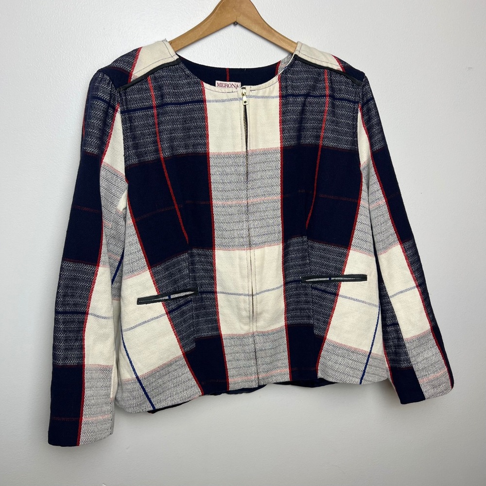 Merona Americana Plaid Women's Blazer Zip Up Jacket XXL No Collar